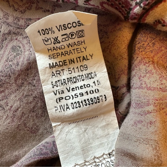 Boho Gray Purple Paisley Print Top Roll-Tab Sleeves Women’s L - Picture 7 of 8